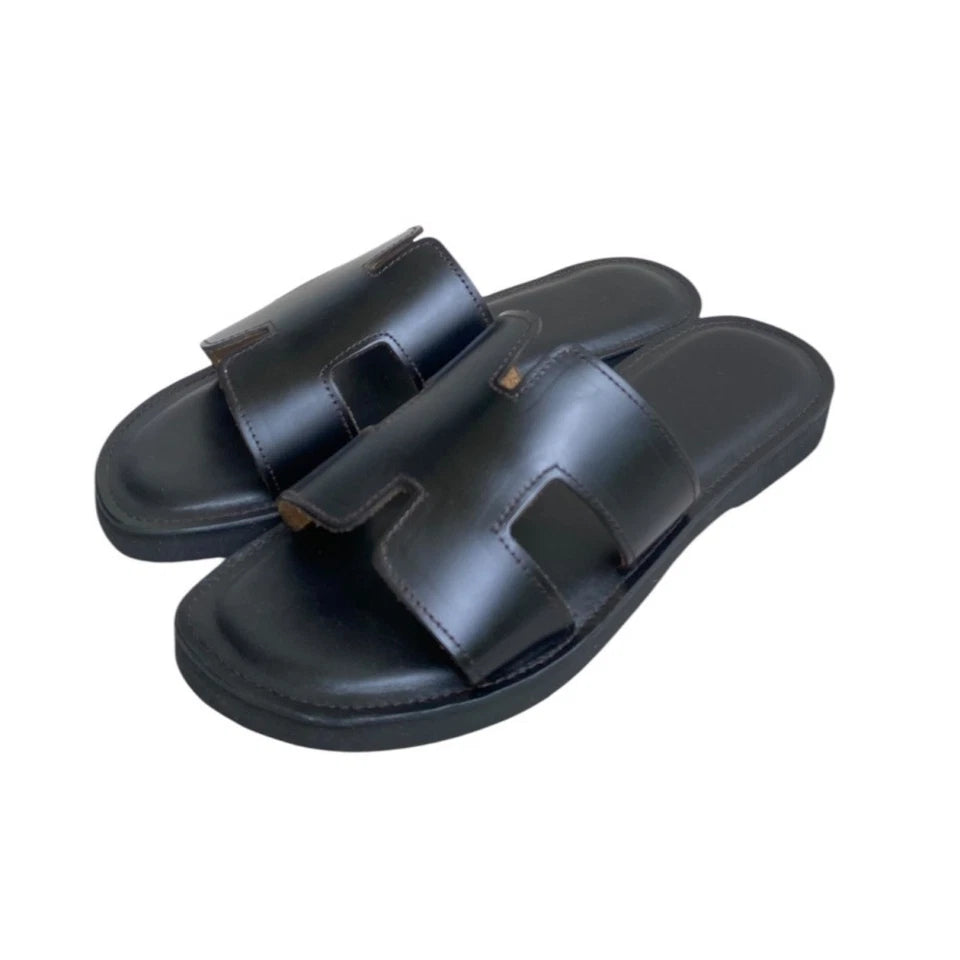 Sandales marocaines artisanales en cuir premium – Noir Élégant